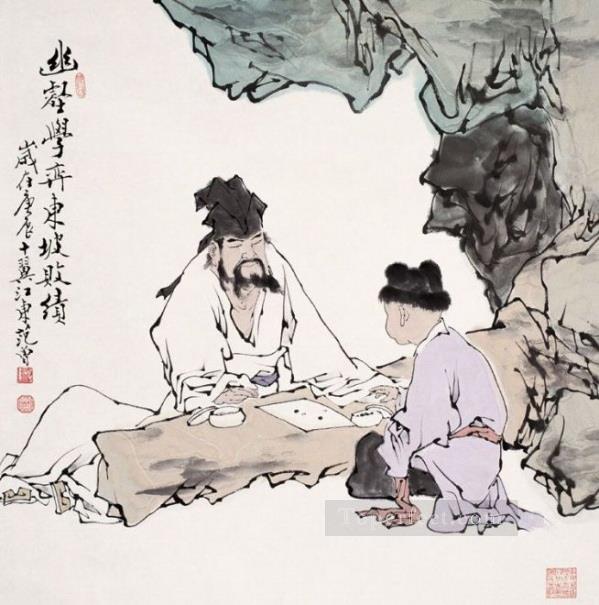 Fangzeng play chess old Chinese Oil Paintings